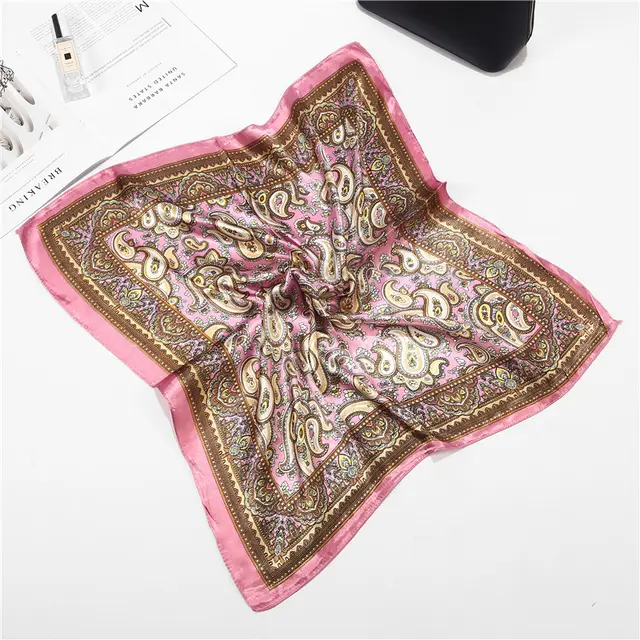 Scarf Silk Satin Turban Ladies Square Small Bag Bohemian Turban Pink - Shop at LoveMi