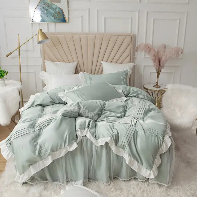 Lace Bed Skirt Quilt Cover Girl Heart Household Bedding Korean Princess Style Four piece Quilt Cover - Shop at LoveMi