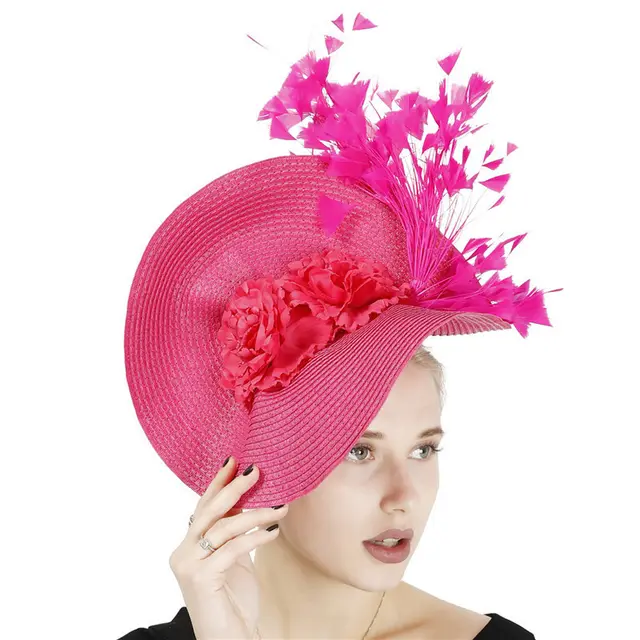 Imitation Grass Woven Celebrity Temperament Horse Racing Festival Hat Rose Red - Shop at LoveMi