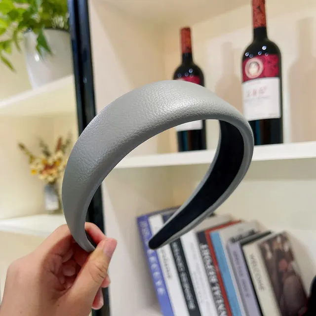 Pure Color PU Sponge Headband Women Korean Style Simple Braided Hair Grey - Shop at LoveMi