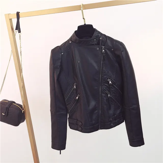 PU Leather Motorcycle Short Slim Small Coat Black - Shop at LoveMi