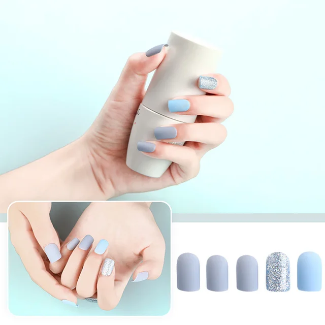 DIY Glitter Boxed Waterproof Fake Nail Patch Starry Blue - Shop at LoveMi