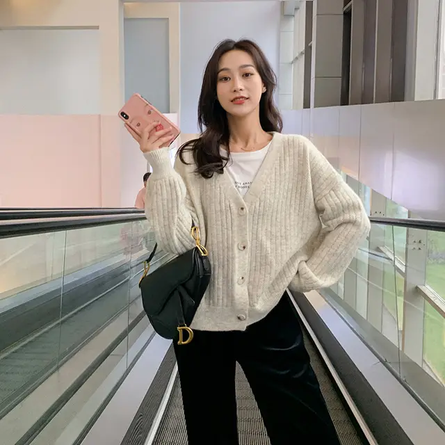 Spring And Autumn Lazy Style Japanese Knit Jacket Apricot - Shop at LoveMi