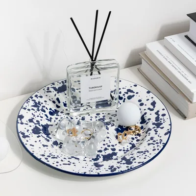 Handmade Ink splashed Enamel Fruit Plate Enamel Water Cups Dishes Tableware Plate - Shop at LoveMi