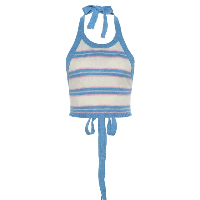 Fashion Striped Contrast Vest Blue - Shop at LoveMi