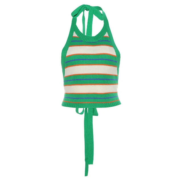 Fashion Striped Contrast Vest Green - Shop at LoveMi