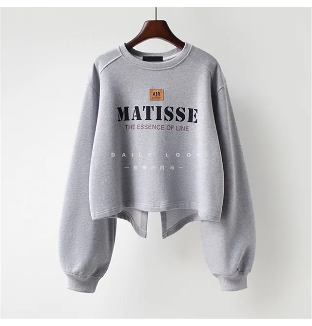 Sweatshirt Short Round Neck Pullover Loose Hoodless Jacket Top Grey - Shop at LoveMi