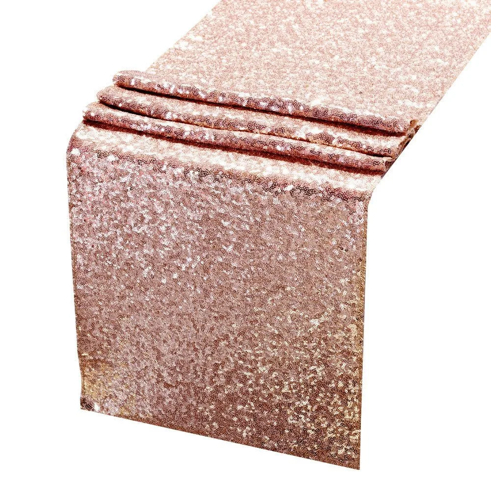 Hotel Wedding Banquet High-density Sequin Embroidered Table Runner - Rose Gold