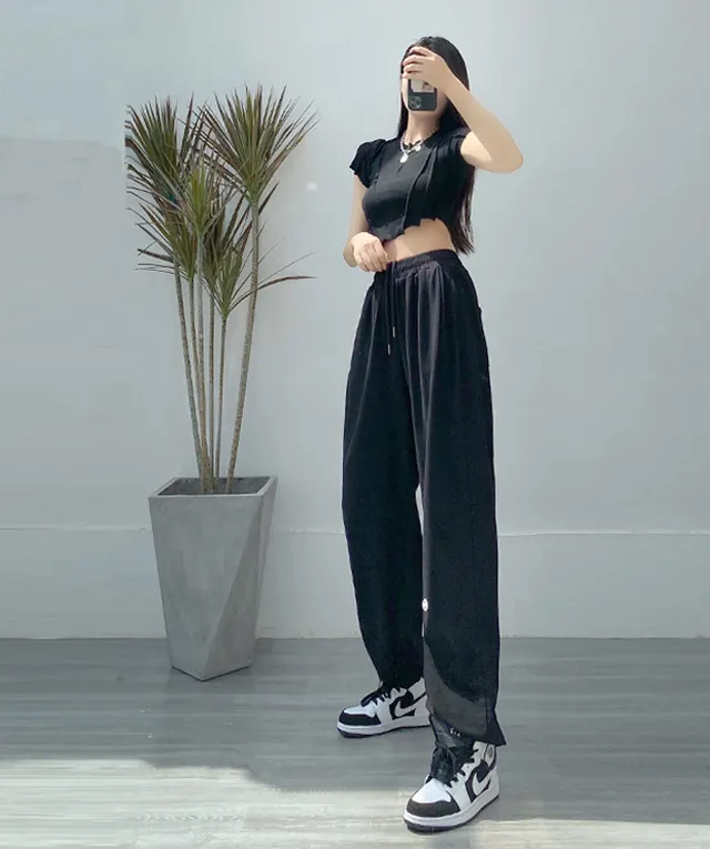 Summer Thin Loose White Beam Feet New Anti mosquito Wide leg Pants Casual Pants Black Regular - Shop at LoveMi