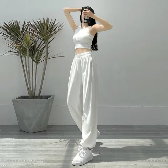Summer Thin Loose White Beam Feet New Anti mosquito Wide leg Pants Casual Pants White - Shop at LoveMi