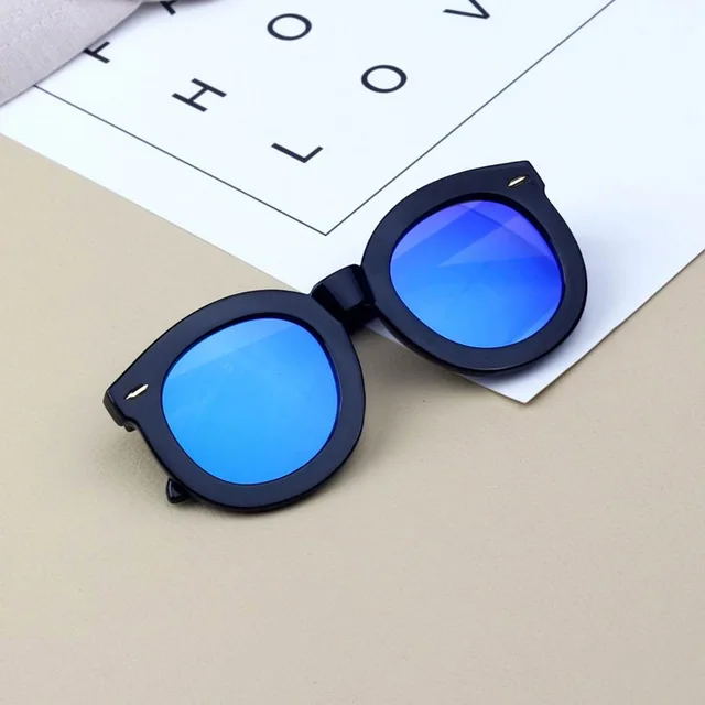 Children's Wide sided Reflective Color Sunglasses With Big Round Frame Rice Nail Sunglasses Blue - Shop at LoveMi