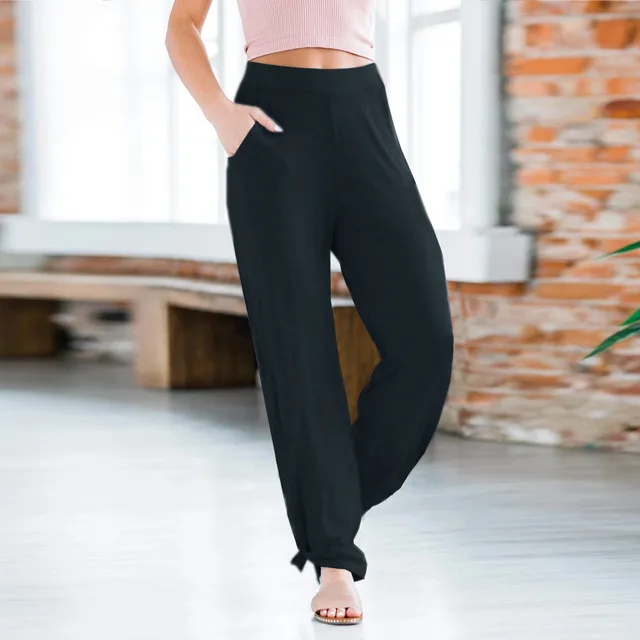 Women's Casual Knitted Trousers With Knotted Slits Black - Shop at LoveMi