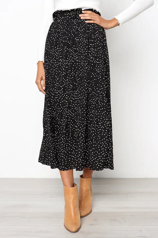Pocket Pleated Women's Pleated Skirt Long Skirt Black - Shop at LoveMi