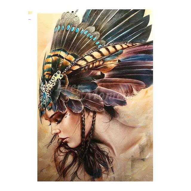Diamond Painting Modern Painting Maya Woman Feather Headdress Art DIY Diamond Painting 25X35Cm - Shop at LoveMi