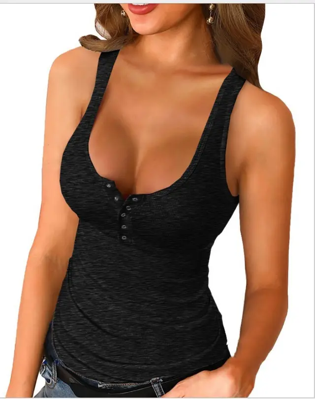 Sleeveless Inner With I Shaped Slim Fit Solid Color Base Shirt Black - Shop at LoveMi