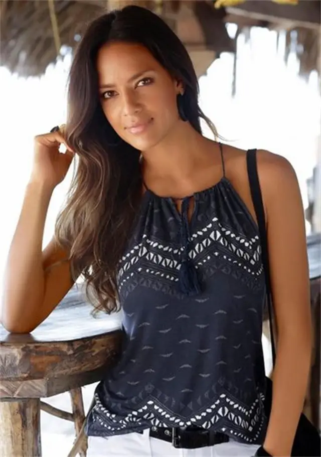 V neck Shirt Beach Casual All match Top Blue - Shop at LoveMi