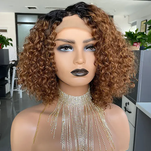 Cross border E commerce Exclusively For Ombre Curly Bobo1b30 Human Hair Lace Wig Black - Shop at LoveMi