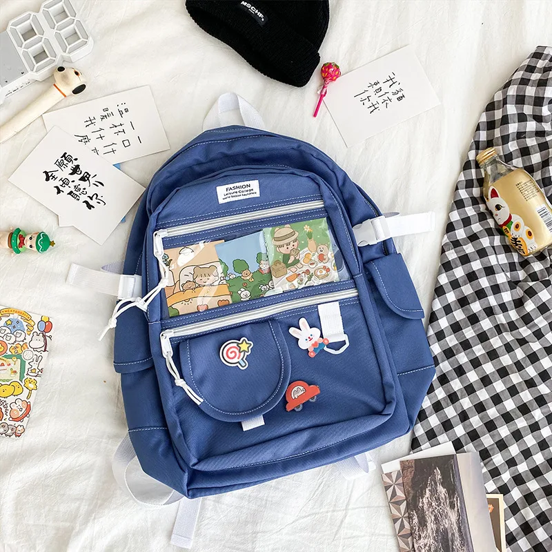 Backpack Bag For School Girls Waterproof Nylon Transparent Shoulder Travel Bag Blue - Shop at LoveMi