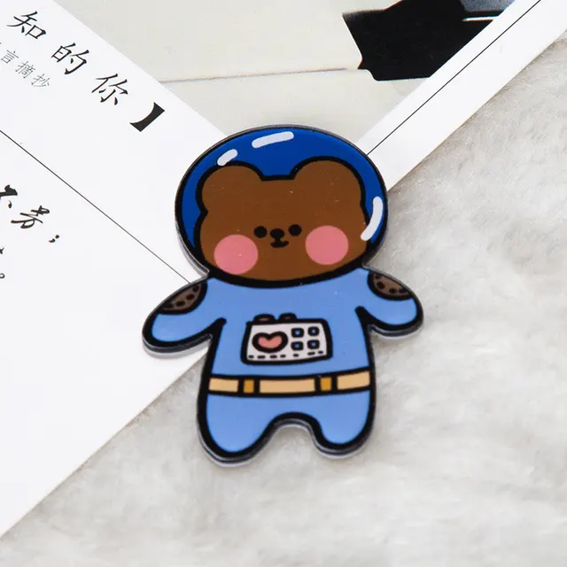Cute Japanese Creative Cartoon Acrylic Brooch Girl Clothes Bag Pendant Badge Pin Jewelry Space Fire Bear - Shop at LoveMi