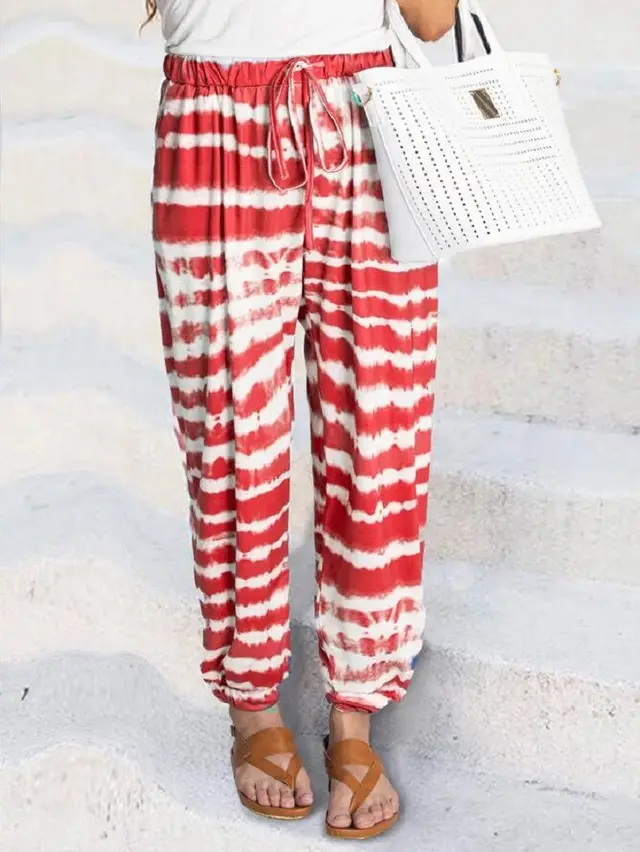 Striped Tie dye Print Gradient Casual Pants Red - Shop at LoveMi