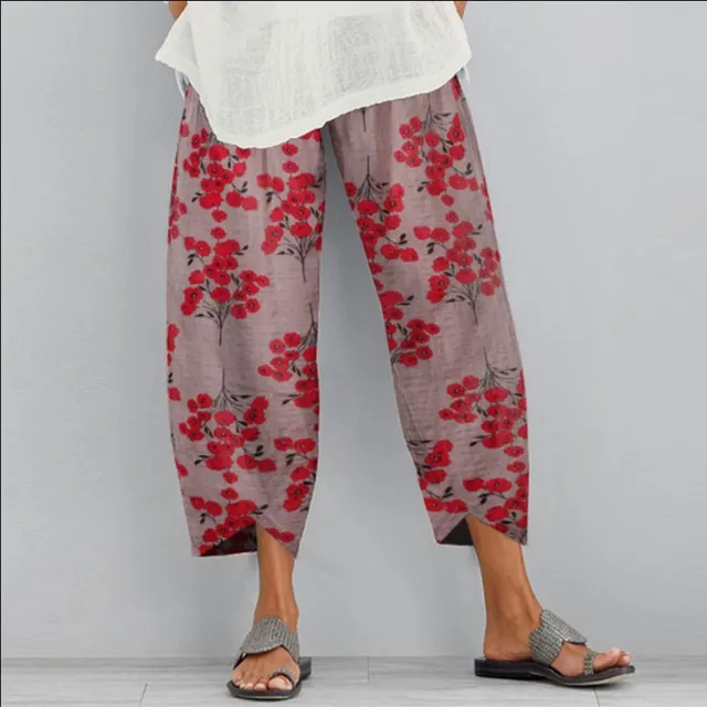 New Summer Casual Pants Fashion Retro Printing Nine point Pants Trousers Women Pink - Shop at LoveMi