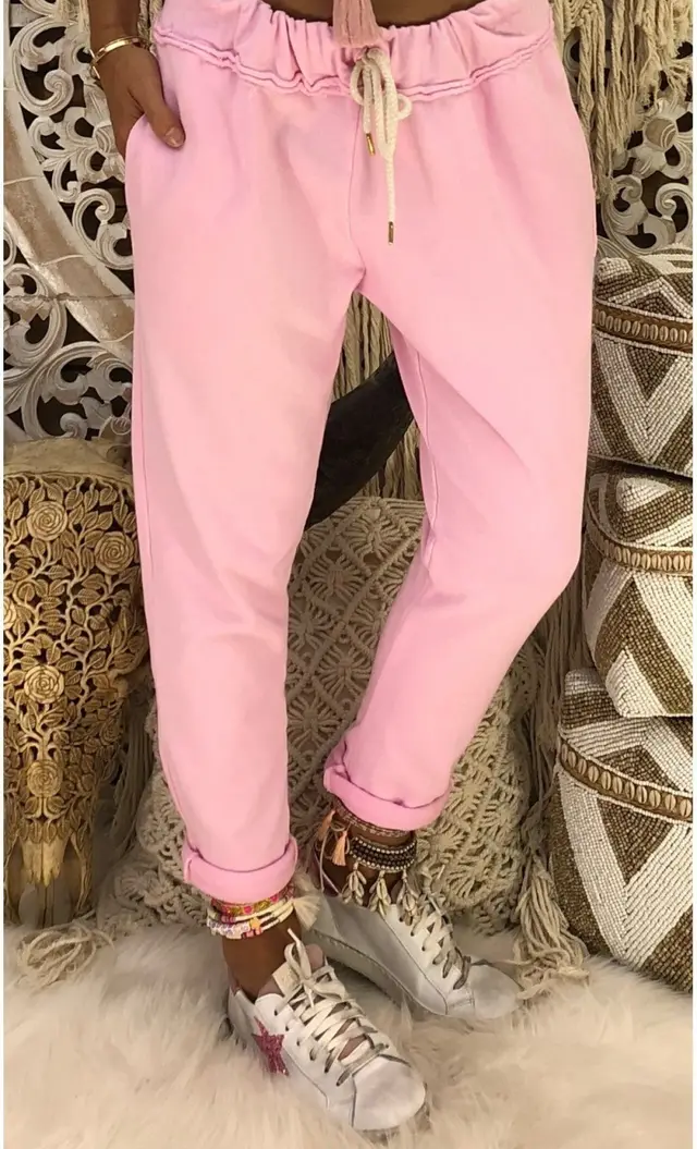 Harlan Casual Pants New Elastic Waist Tie Fit Sports Pants Pink - Shop at LoveMi