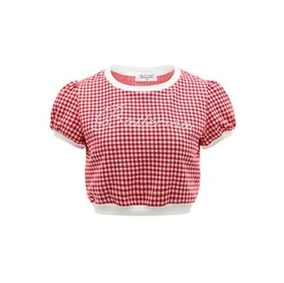 Strawberry Sweet Plaid Series Bowknot Halter Sling Strawberry Check Vest L - Shop at LoveMi