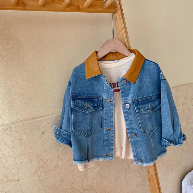 Children's Stitching Denim Jacket Boys And Girls All match Cardigan Top Blue - Shop at LoveMi
