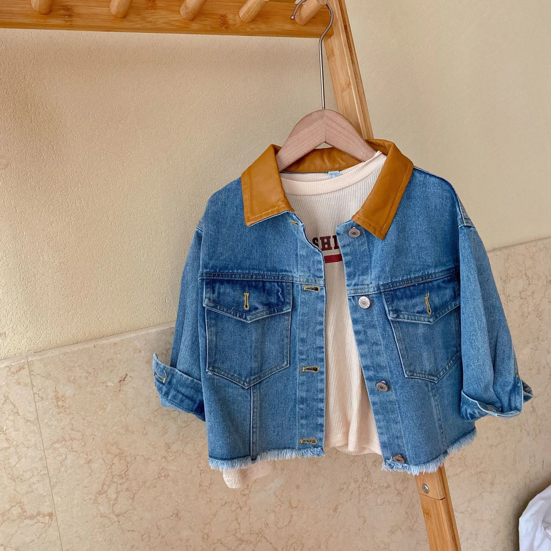 Children's Stitching Denim Jacket Boys And Girls All-match Cardigan Top - Blue