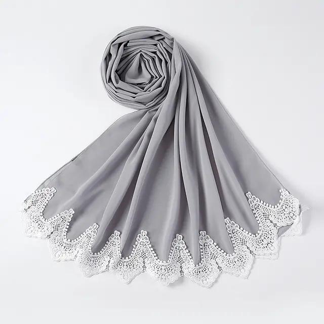 New Pearl Chiffon Scarf Malaysia Fashion Stitching Lace Scarf 11 Style - Shop at LoveMi
