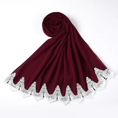 New Pearl Chiffon Scarf Malaysia Fashion Stitching Lace Scarf 17 Style - Shop at LoveMi