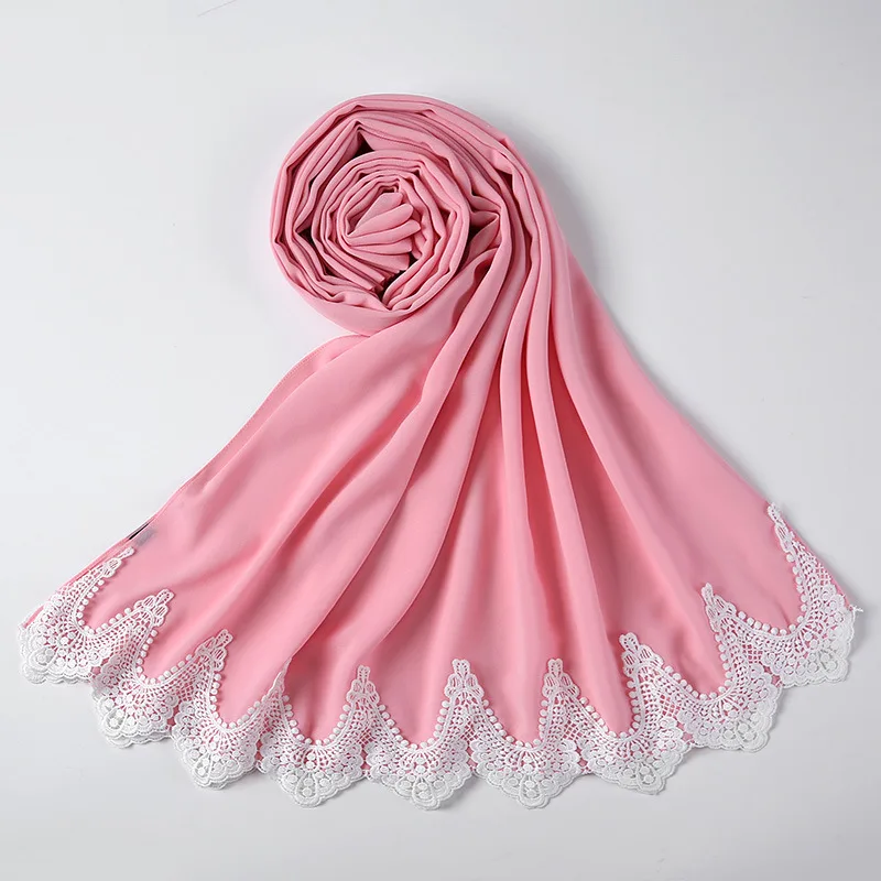 New Pearl Chiffon Scarf Malaysia Fashion Stitching Lace Scarf - 20Style