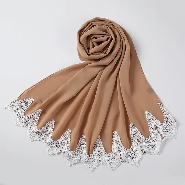 New Pearl Chiffon Scarf Malaysia Fashion Stitching Lace Scarf 4 Style - Shop at LoveMi