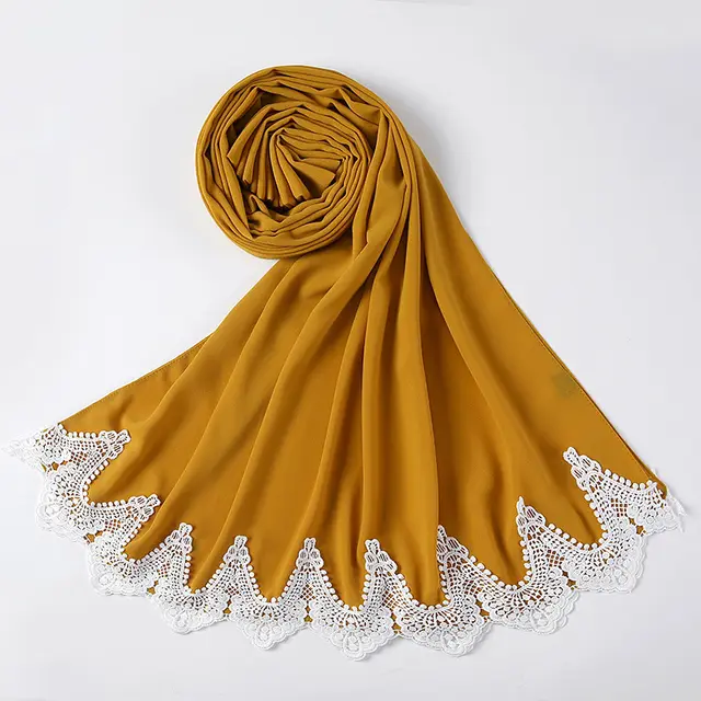 New Pearl Chiffon Scarf Malaysia Fashion Stitching Lace Scarf 6 Style - Shop at LoveMi