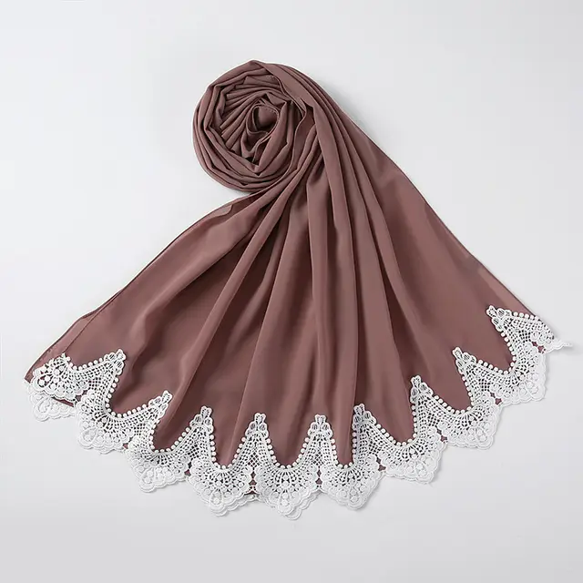 New Pearl Chiffon Scarf Malaysia Fashion Stitching Lace Scarf 7 Style - Shop at LoveMi