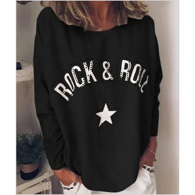 New Women's Printed Diamond Round Neck Long Sleeve Sweatshirt Black - Shop at LoveMi