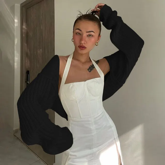 European And American Long sleeved Cardigan Knitted Sweater Women Summer Sun Protection Design Sense Black - Shop at LoveMi