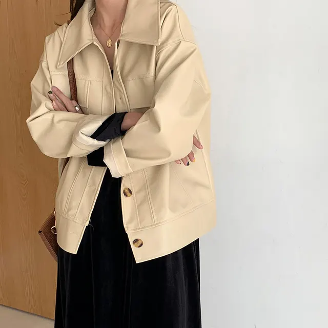 Jacket Small PU Leather Short Jacket Spring And Autumn Apricot - Shop at LoveMi
