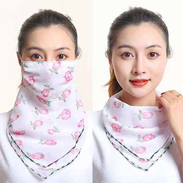 Bib Silk Scarf Women Summer Sunscreen Mask Neck Guard Face Mask 2.Style - Shop at LoveMi