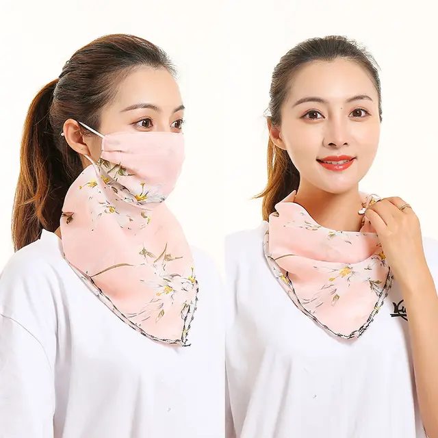 Bib Silk Scarf Women Summer Sunscreen Mask Neck Guard Face Mask 8.Style - Shop at LoveMi