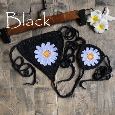 Sexy Beach Hollow Bikini Bottoms Handmade Crochet Sunflower Swimming Shorts Black - Shop at LoveMi