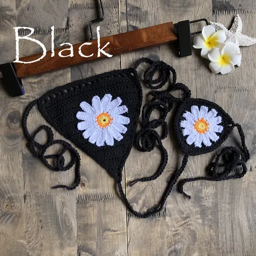 Sexy Beach Hollow Bikini Bottoms Handmade Crochet Sunflower Swimming Shorts Black - Shop at LoveMi