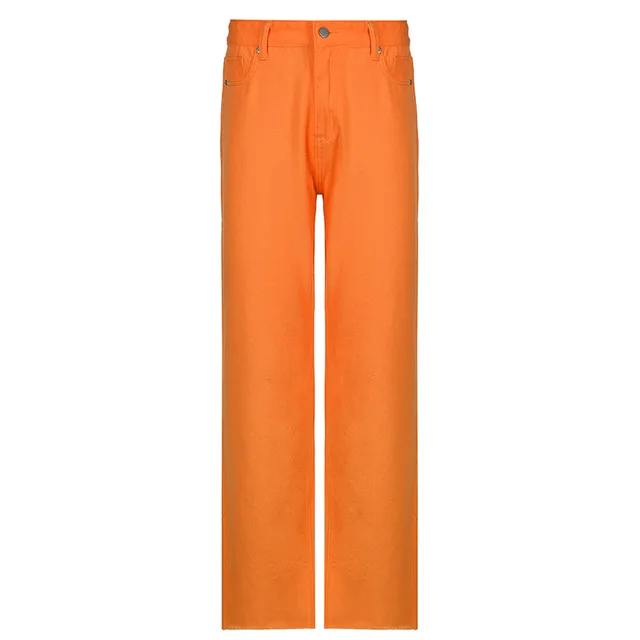 Ladies Street Candy Color High Waist Casual Straight Pants Orange - Shop at LoveMi