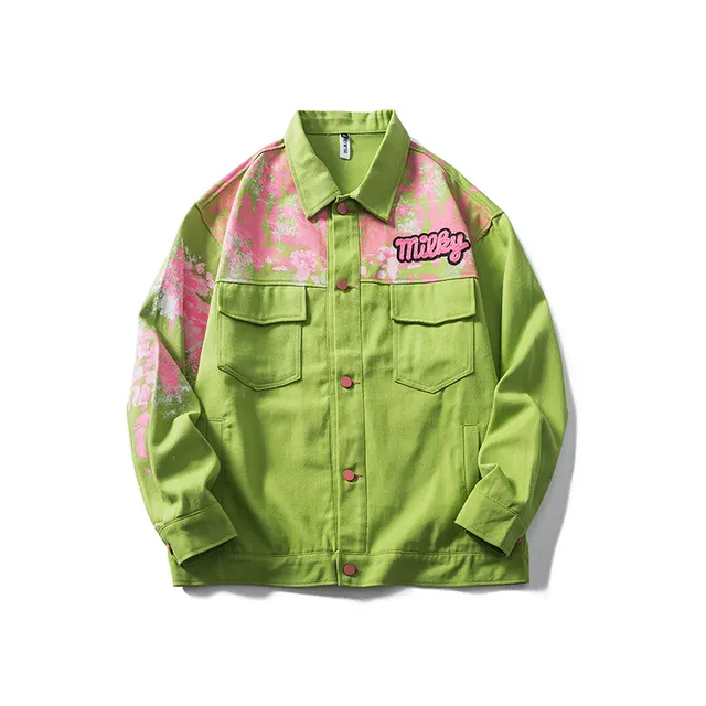 Yidao Vintage Spring New Creative Printing Lapel Jacket Jacket Green - Shop at LoveMi