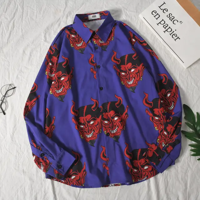 Shirt Printing Loose Couple Long sleeved Shirt Jacket Purple - Shop at LoveMi