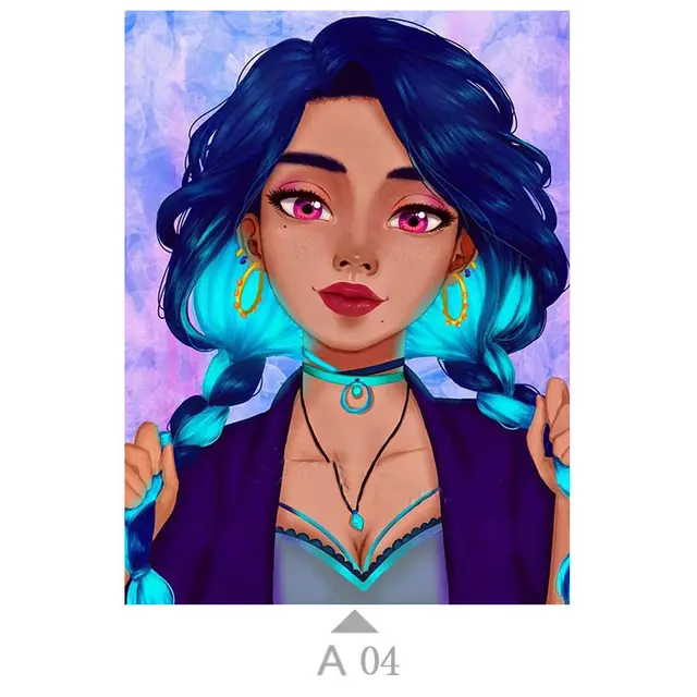 Diamond Painting Embroidery Cartoon Girl Colorful Hair Full Square Resin Drill Wall Art Decoration Handmade A04 - Shop at LoveMi