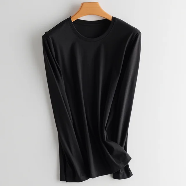 Round Neck Autumn Bottoming T shirt, Long sleeved Shirt Black - Shop at LoveMi
