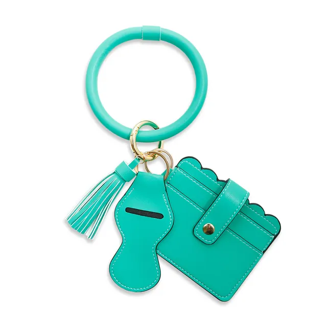 Leather Lipstick Bag PU Card Bag Bracelet Bracelet Key Ring Women K68216 Turquoise Green - Shop at LoveMi