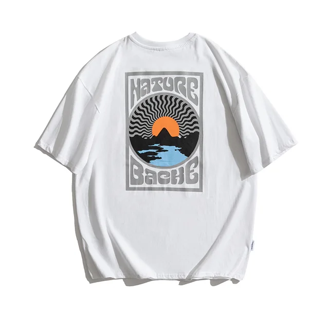 Retro Cotton T shirt Boys Half sleeved Wild Trend Hip hop Back Printing Five point Sleeves White - Shop at LoveMi