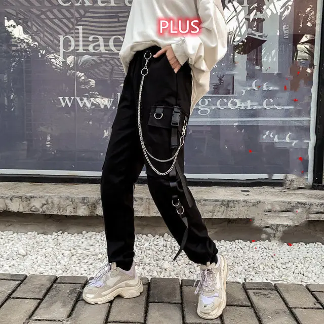 Women Cargo Pants Harem Pants Fashion Punk Pockets Jogger Black A - Shop at LoveMi